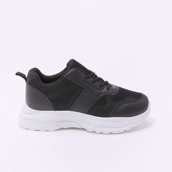 Mesh Faux- leather Lace up Sneakers - Picture 1 of 5